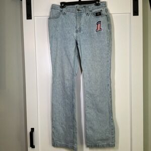 Harley Davidson Jeans Womens 10 Blue USA Flag Patch Bootcut Denim Light Wash Y2K